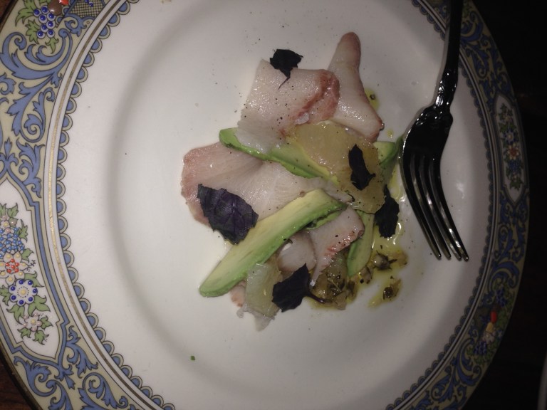 Hamachi crudo with grapefruit, avocado and basil