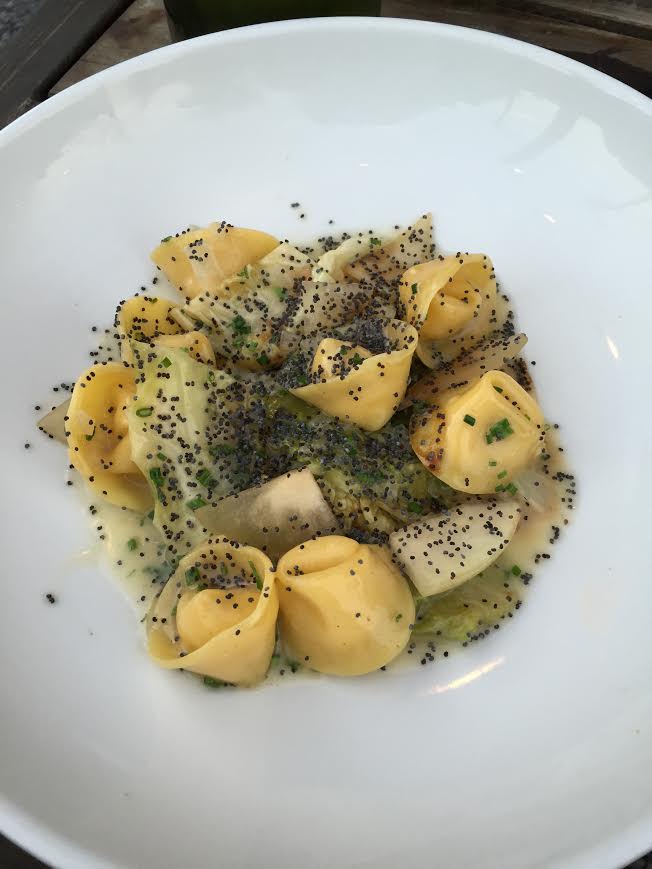 The best part of the night - Taleggio tortellini, savoy cabbage, pear, poppy seed